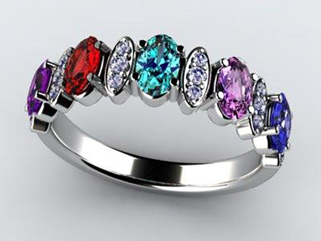 Christopher Michael Designed 5 Stone Oval Mothers Ring with Diamond* - MothersFamilyRings.com