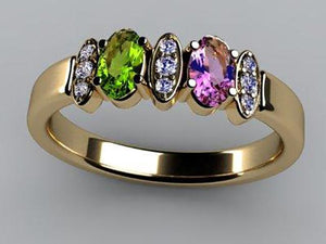 Christopher Michael Designed 2 Stone Oval Mothers Ring with Diamond* - MothersFamilyRings.com