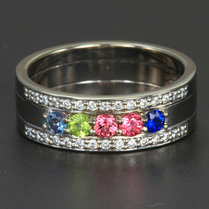 5 Birthstones Mothers Ring Flanked with Fine Diamond* Christopher Michael Design - MothersFamilyRings.com