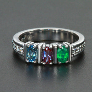 Exquisite Three Stone Oval Mothers Ring with Diamonds* Designed by Christopher Michael - MothersFamilyRings.com
