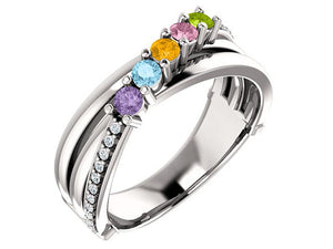 Four Stone Split Shank Heavy Family Ring With Fine Diamonds - mothers family rings