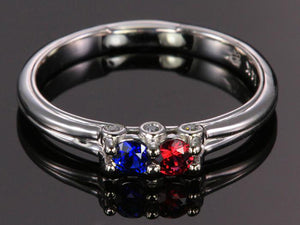 Larger 3.5 mm Two Birthstones Mothers Ring by Christopher Michael With Diamond Accent- mothers family rings