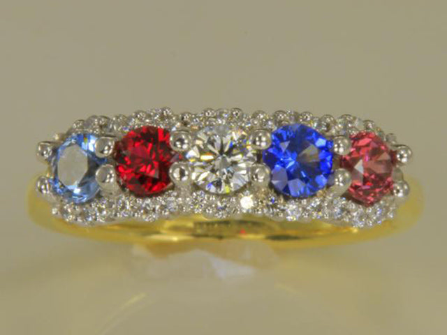 Mother&#39;s Ring With Fine Diamond and 5 Natural Birthstones designed by Christopher Michael - mothers family rings