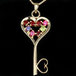 Eight Birthstone Key To Hearts Mothers Pendant* Christopher Michael Design - MothersFamilyRings.com