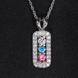 3 Birthstone Mothers Pendant with Diamonds Around by Christopher Michael* - MothersFamilyRings.com