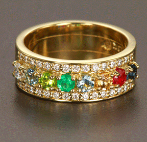 8 Birthstones Mothers Ring Flanked with Fine Diamond* Christopher Michael Design - MothersFamilyRings.com