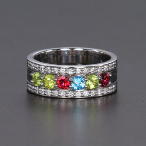 6 Birthstones Mothers Ring Flanked with Fine Diamond* Christopher Michael Design - MothersFamilyRings.com