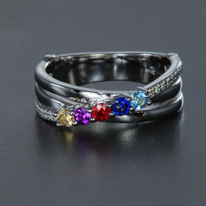 5 Stone Split Shank Heavy Family Ring With Fine Diamonds