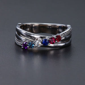 6 Stone Split Shank Heavy Family Ring With Fine Diamonds