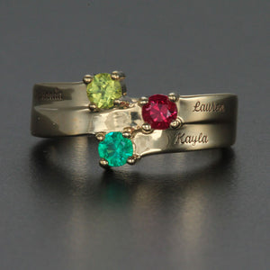 Engraved Ring With Three 3mm Natural Gems* - MothersFamilyRings.com
