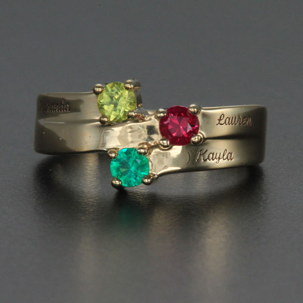 3 Stone Engraved Mothers Rings Personalized with Names