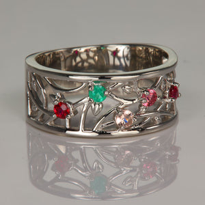 Wider 5 stone Vine Ring With Natural Gems