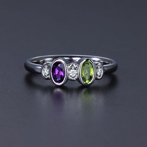 Bezeled 2 Stone Oval Mothers Ring With Diamond* Designed by Christopher Michael - MothersFamilyRings.com