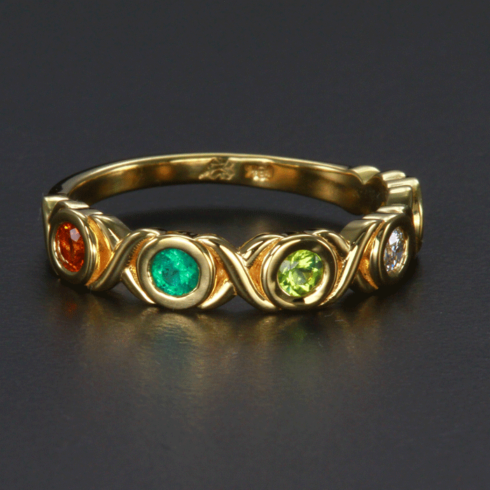 5 Stone Bezeled Hugs and Kisses Mothers Ring* Designed by Christopher Michael - MothersFamilyRings.com