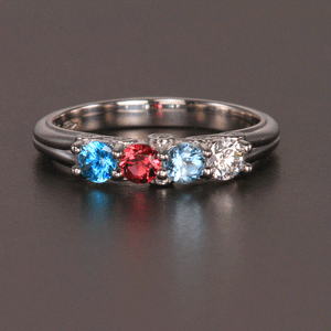Larger 3.5 mm Four Birthstones Mothers Ring by Christopher Michael With Diamond Accent* - MothersFamilyRings.com