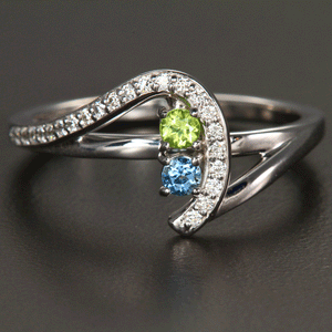 Two Birthstone Custom Mothers Ring With Fine Cut Diamonds* by Christopher Michael - MothersFamilyRings.com