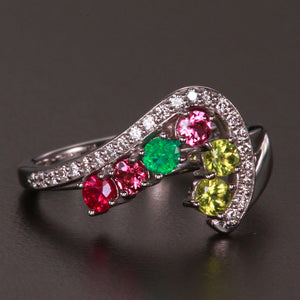 Six Birthstone Custom Mothers Ring With Fine Cut Diamonds* by Christopher Michael - MothersFamilyRings.com