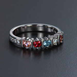 Original Christopher Michael Designed Five Birthstone Mothers Ring With Fine Cut Diamonds* - MothersFamilyRings.com