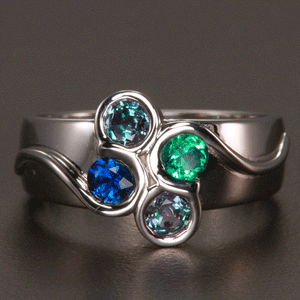 Larger Round Fine Natural Four Gem Mothers Ring* designed by Christopher Michael - MothersFamilyRings.com
