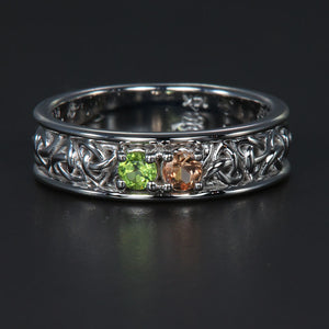 Christopher Michael designed Two Stone Celtic Style Mothers Ring With 3mm Natural Birthstones* - MothersFamilyRings.com