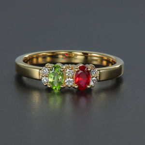 2 Stone Oval Birthstone Ring with Fine Diamonds Designed by Christopher Michael - MothersFamilyRings.com