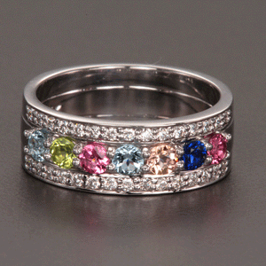 7 Birthstones Mothers Ring Flanked with Fine Diamond* Christopher Michael Design - MothersFamilyRings.com