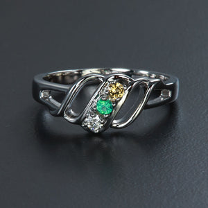 Wave Mothers Ring with Three Fine Natural Birthstones* - MothersFamilyRings.com