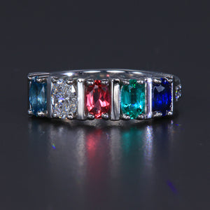 Exquisite Five Stone Oval Mothers Ring with Diamonds* Designed by Christopher Michael - MothersFamilyRings.com