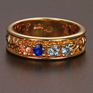 Christopher Michael designed Celtic Style Mothers Ring With Four 3mm Natural Birthstones* - MothersFamilyRings.com