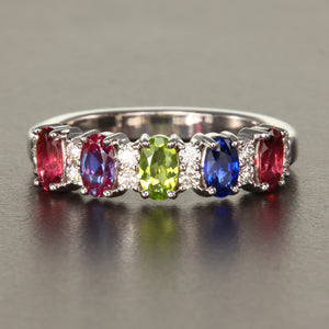 5 Stone Oval Birthstone Ring with Fine Diamonds Designed by Christopher Michael