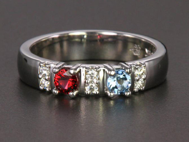 Our Most Popular Mothers ring with Two Larger 3.5 mm Gems by Christopher Michael - mothers family rings