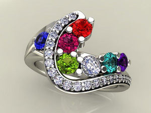 Seven Birthstone Custom Mothers Ring With Fine Cut Diamonds by Christopher Michael - mothers family rings