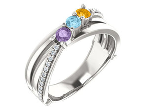 Split Shank Heavy 3 Stone Family Ring With Fine Diamonds - mothers family rings