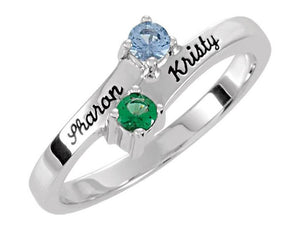 Engraved Ring With Two 3mm Natural Gems* - MothersFamilyRings.com