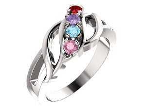 Wave Mothers Ring with Four Fine Natural Birthstones* - MothersFamilyRings.com