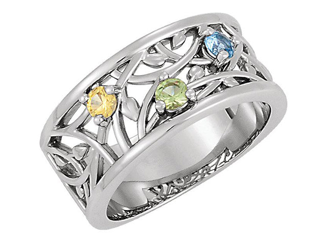 Larger 3.5 mm Three Birthstones Mothers Ring by Christopher Michael With  Diamond Accent - MothersFamilyRings.com