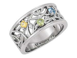 Wider 3 Stone Vine Pattern Mothers Ring - mothers family rings