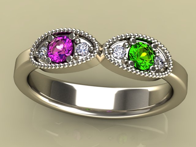 Classy 2 Birthstone Mothers Ring by Christopher Michael with Fine Cut diamonds* - MothersFamilyRings.com