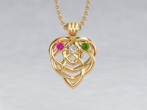 Celtic Mothers Birthstone Pendant 3 Stone with larger 3mm birthstones*