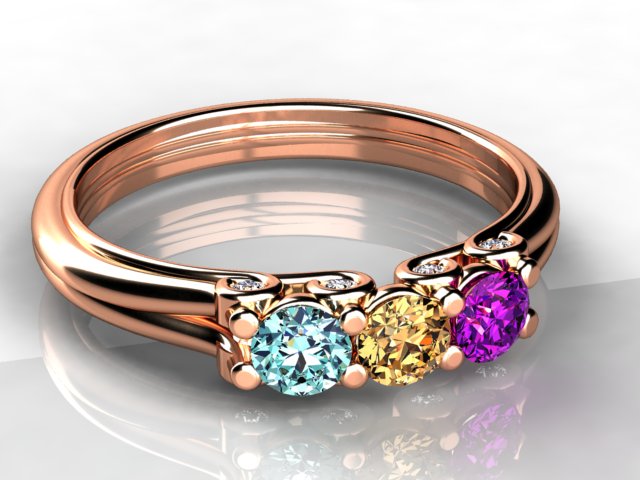 Larger 3.5 mm Three Birthstones Mothers Ring by Christopher Michael With Diamond Accent*
