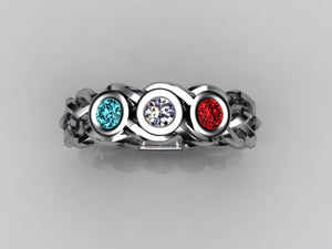 Custom Designed by Christopher Michael Mothers Ring With Three Bezeled 3mm Birthstones*