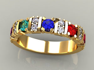 5 Stone Christopher Michael Designed Mothers Ring with Fine Diamonds* - MothersFamilyRings.com
