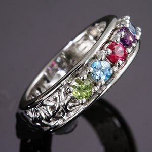 Christopher Michael designed Celtic Style Mothers Ring With Five 3mm Natural Birthstones* - MothersFamilyRings.com