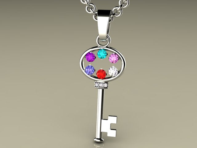 Key To My Heart Mother&#39;s Pendant with Six Birthstones*