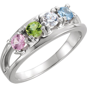 Four Birthstone Split Shank Mothers Ring* - MothersFamilyRings.com