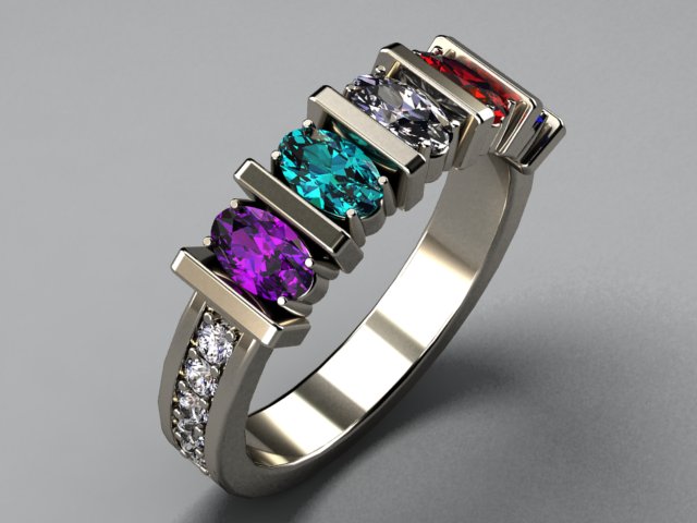 Exquisite Five Stone Oval Mothers Ring with Diamonds* Designed by Christopher Michael - MothersFamilyRings.com