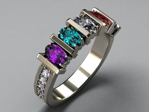 Exquisite Five Stone Oval Mothers Ring with Diamonds* Designed by Christopher Michael - MothersFamilyRings.com