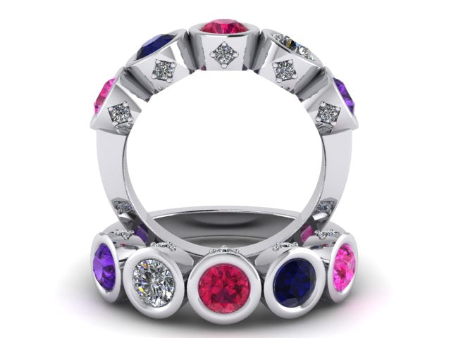 Christopher Michael Design with 5 Bezel Set Gemstones and Diamonds