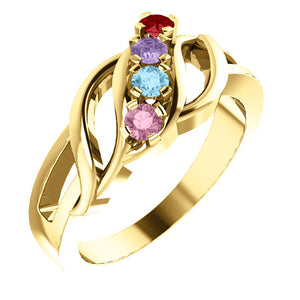 Wave Mothers Ring with Four Fine Natural Birthstones* - MothersFamilyRings.com