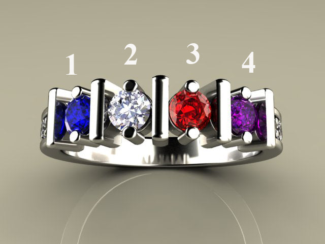 Original Christopher Michael Designed Four Birthstone Mothers Ring With Fine Cut Diamonds*